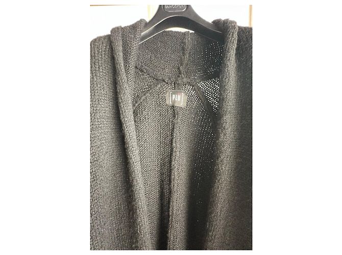 Munthe Plus Simonsen PLU langer schwarzer Strickmantel mit großem Kragen - Ansicht 2
