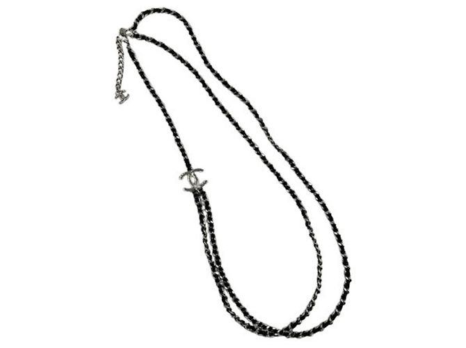 Collana Chanel in pelle nera e catena in metallo Nero - vista 2