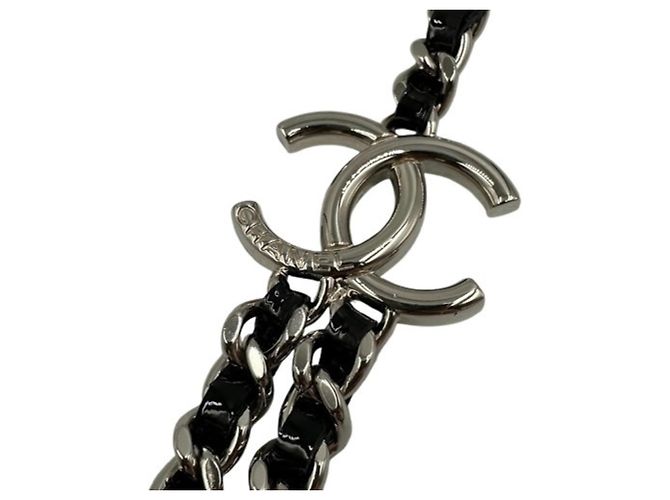 Collana Chanel in pelle nera e catena in metallo Nero - vista 3