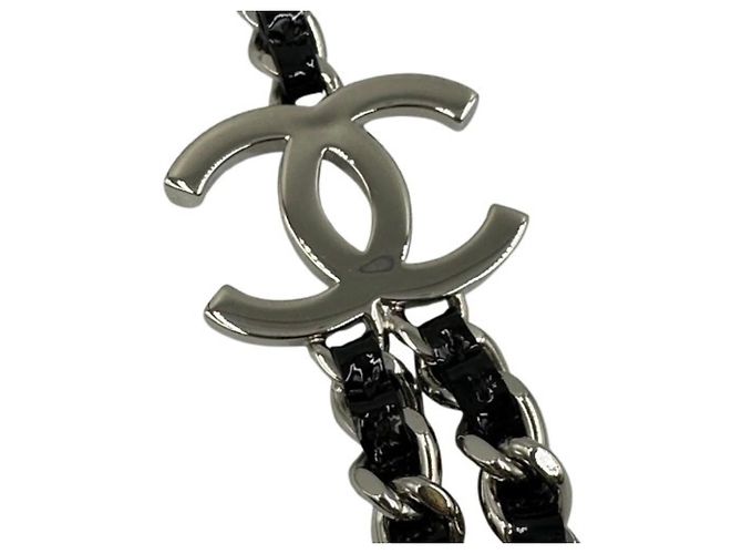 Collana Chanel in pelle nera e catena in metallo Nero - vista 4