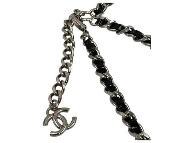 Collana Chanel in pelle nera e catena in metallo Nero - vista 5