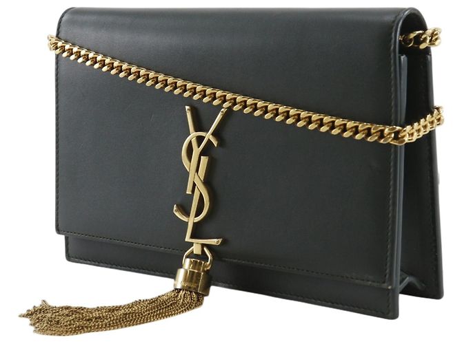 Saint Laurent Classic Monogram Tassel Chain Leather Verde - vista 3