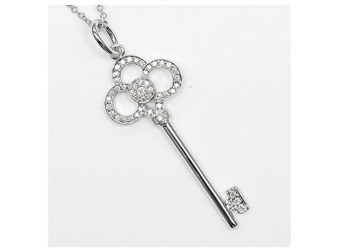 Pendente Crown Key Tiffany & Co. in oro bianco 18K con diamanti Argento - vista 3