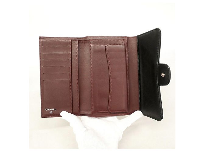 Portafoglio lungo tri-fold Chanel in nappa nera Nero - vista 4