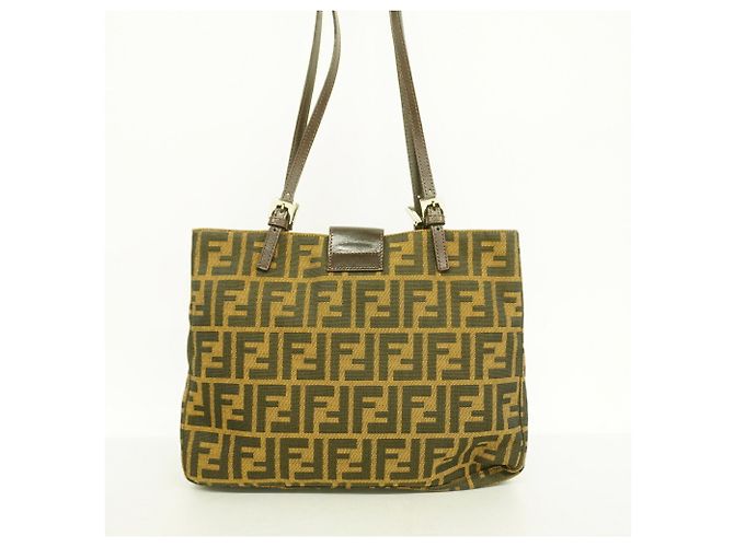 Bolsa de ombro Fendi Zucca em nylon e canvas Marrom - vista 9