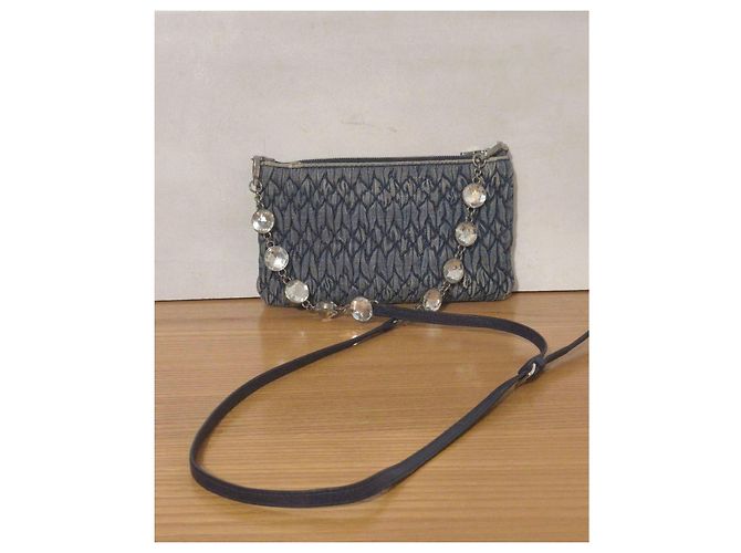 Miu Miu blue denim shoulder bag adorned with crystals - view 2