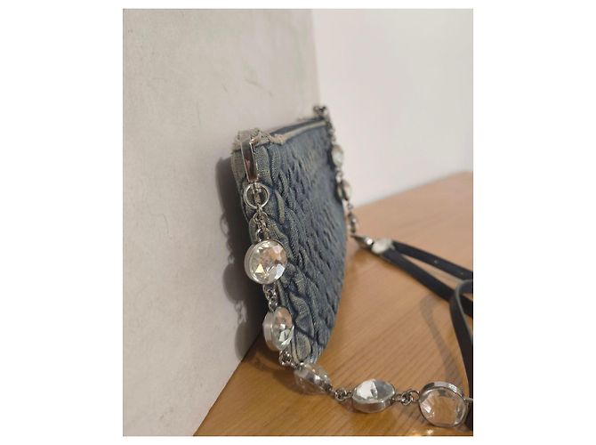 Miu Miu blue denim shoulder bag adorned with crystals - view 3