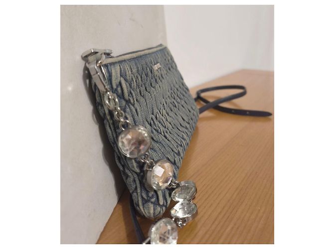 Miu Miu blue denim shoulder bag adorned with crystals - view 4