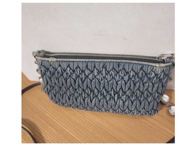 Miu Miu blue denim shoulder bag adorned with crystals - view 7