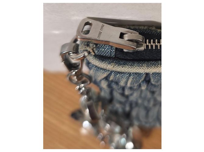 Miu Miu blue denim shoulder bag adorned with crystals - view 8