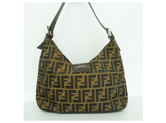 Borsa a tracolla Fendi Zucca in nylon e canvas Marrone - vista 12