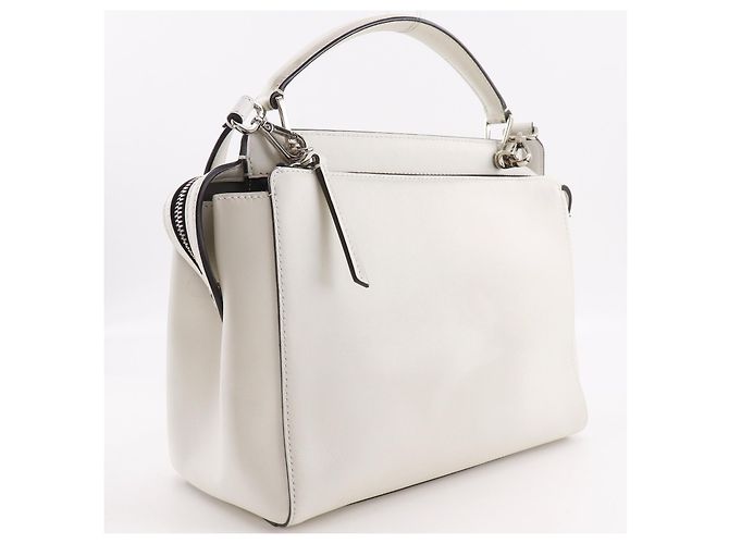 Borsa Convertible Fendi DotCom in Pelle Whipstitch Medium Bianco - vista 2