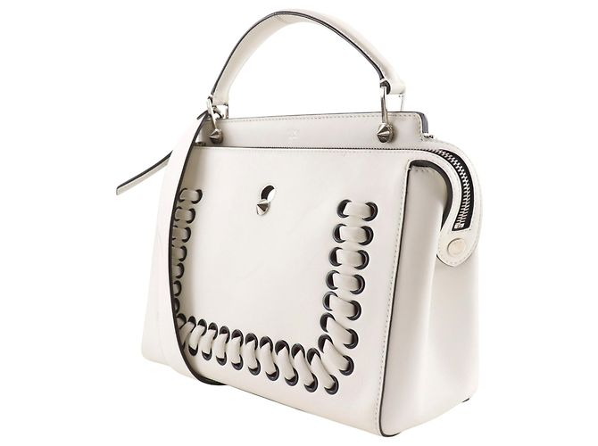 Borsa Convertible Fendi DotCom in Pelle Whipstitch Medium Bianco - vista 3