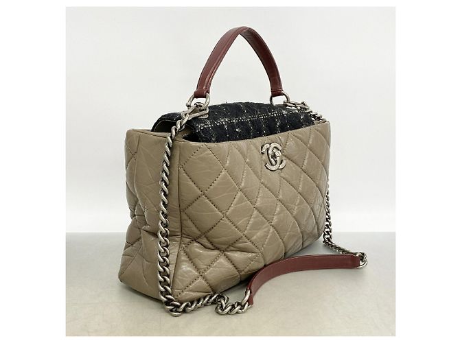 Borsa 2-Way Chanel Portobello in pelle e tweed Marrone - vista 2