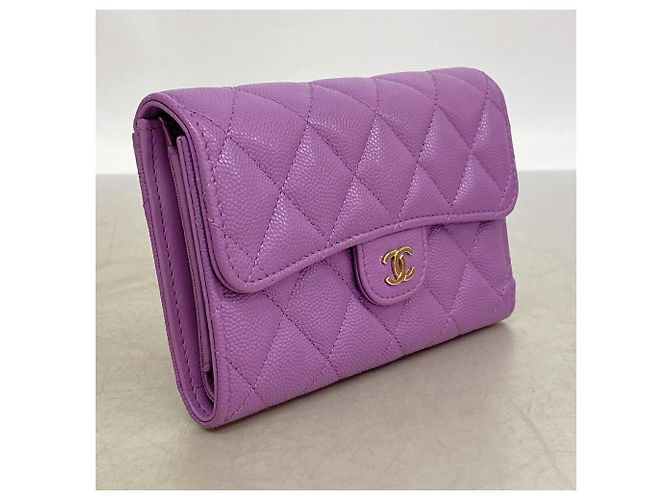 Portafoglio tri-fold Chanel in vitello granulato viola Porpora - vista 2