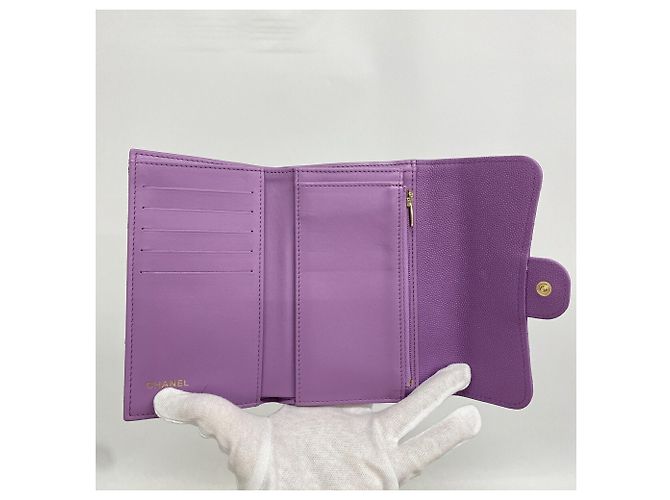 Portafoglio tri-fold Chanel in vitello granulato viola Porpora - vista 3