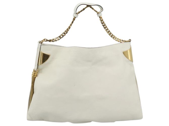 Borsa a tracolla con catena GUCCI in pelle Bianco Oro 290682 Auth 195007A D'oro - vista 13