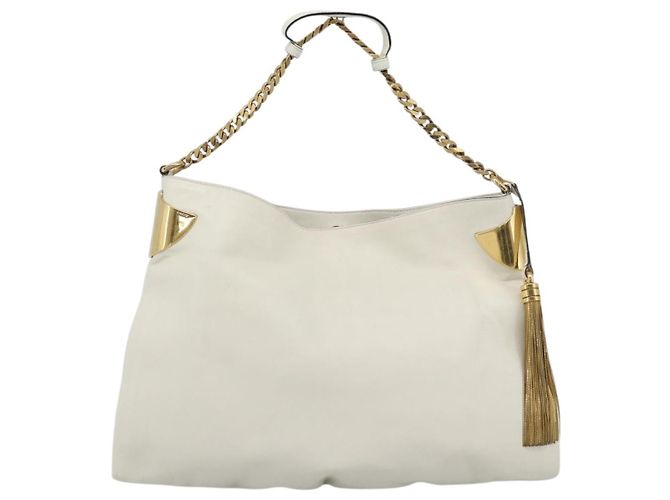 Borsa a tracolla con catena GUCCI in pelle Bianco Oro 290682 Auth 195007A D'oro - vista 2