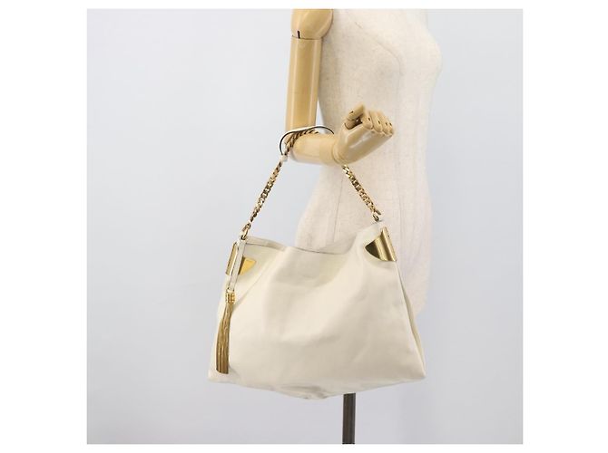 Borsa a tracolla con catena GUCCI in pelle Bianco Oro 290682 Auth 195007A D'oro - vista 22