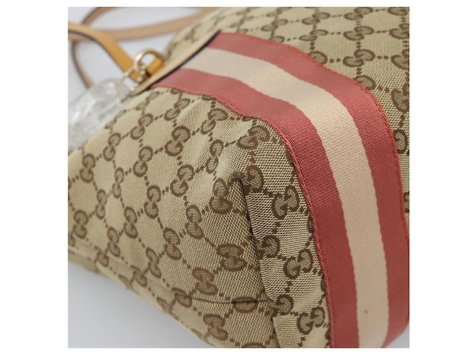Borsa Tote GUCCI GG Canvas Sherry Line Beige Gold 211971 Auth 196002 D'oro - vista 14