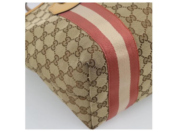 Borsa Tote GUCCI GG Canvas Sherry Line Beige Gold 211971 Auth 196002 D'oro - vista 16