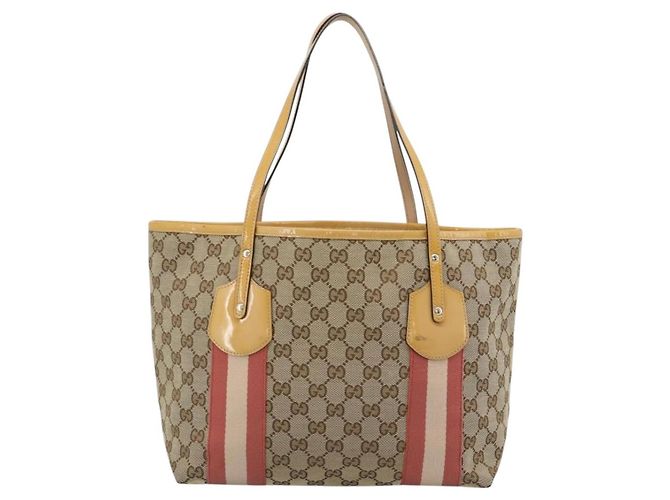 Borsa Tote GUCCI GG Canvas Sherry Line Beige Gold 211971 Auth 196002 D'oro - vista 2