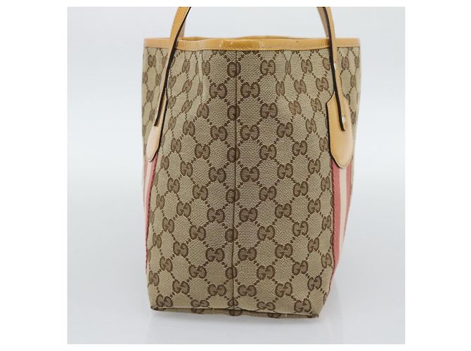 Borsa Tote GUCCI GG Canvas Sherry Line Beige Gold 211971 Auth 196002 D'oro - vista 4