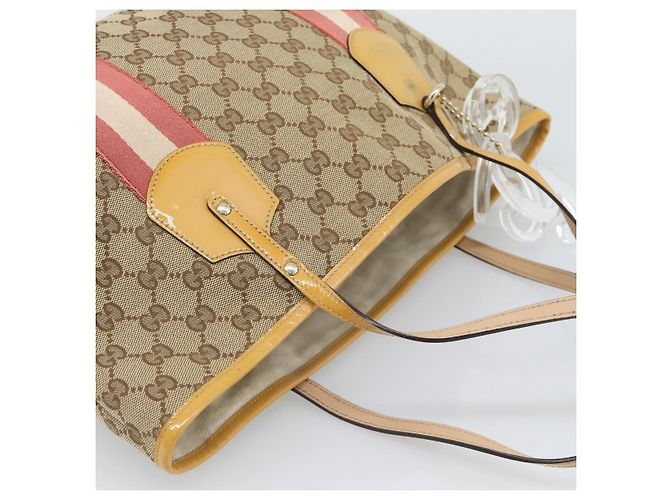 Borsa Tote GUCCI GG Canvas Sherry Line Beige Gold 211971 Auth 196002 D'oro - vista 6