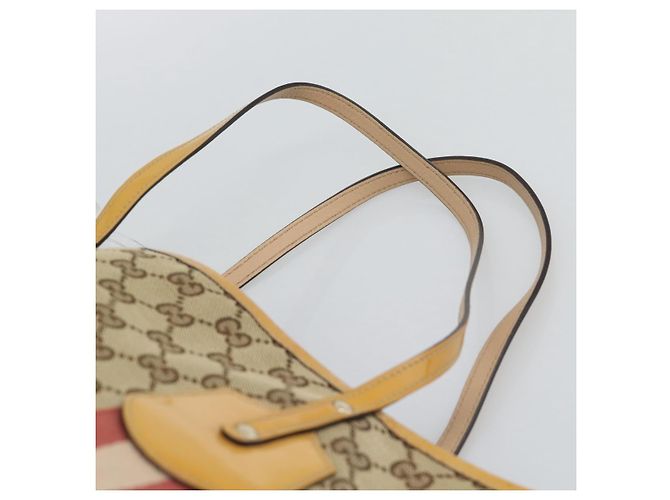 Borsa Tote GUCCI GG Canvas Sherry Line Beige Gold 211971 Auth 196002 D'oro - vista 8