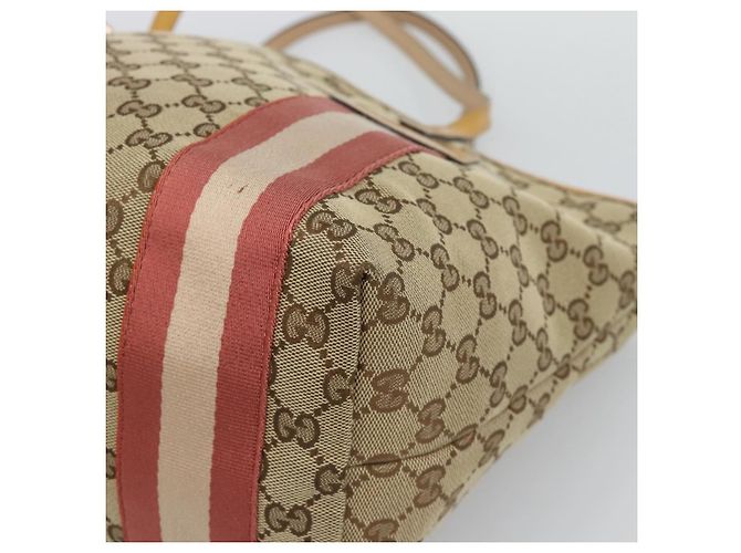 Borsa Tote GUCCI GG Canvas Sherry Line Beige Gold 211971 Auth 196002 D'oro - vista 9