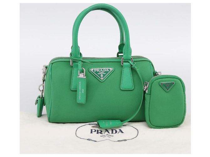 Borsa a Mano PRADA Nylon 2way Green Silver Auth 196830SAM Argento Verde - vista 12