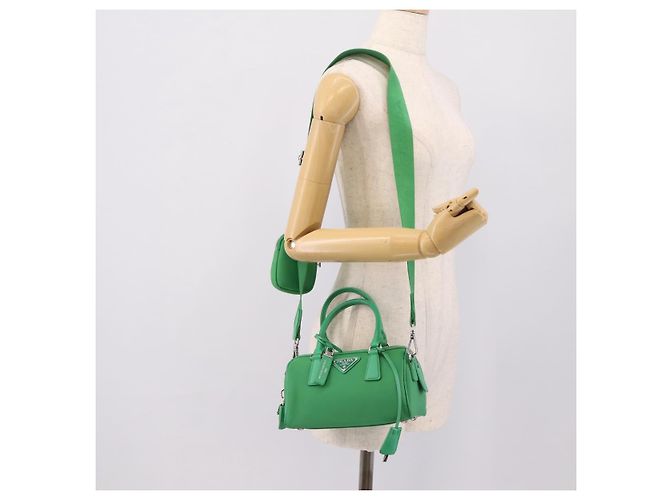 Borsa a Mano PRADA Nylon 2way Green Silver Auth 196830SAM Argento Verde - vista 36