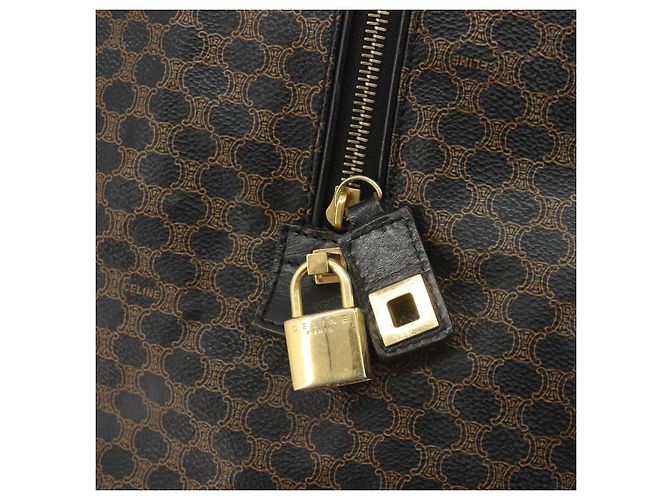 Céline Borsa Boston in tela Macadam CELINE in pelle PVC nera e oro Auth bs36619A Nero D'oro - vista 18