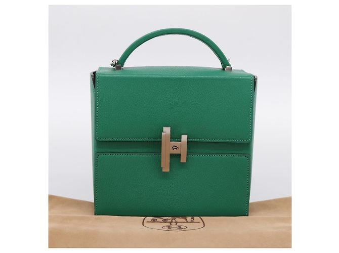 Hermès Borsa a mano HERMES Synetique Chevre in pelle verde argento Auth ka5671SAM - vista 12