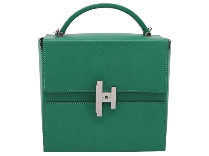 Hermès Borsa a mano HERMES Synetique Chevre in pelle verde argento Auth ka5671SAM - vista 13