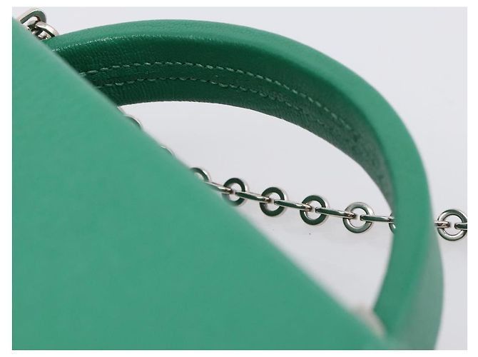 Hermès Borsa a mano HERMES Synetique Chevre in pelle verde argento Auth ka5671SAM - vista 14