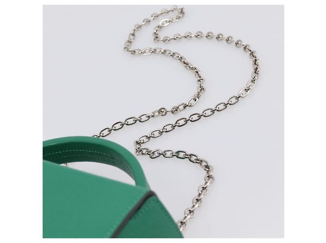 Hermès Borsa a mano HERMES Synetique Chevre in pelle verde argento Auth ka5671SAM - vista 15