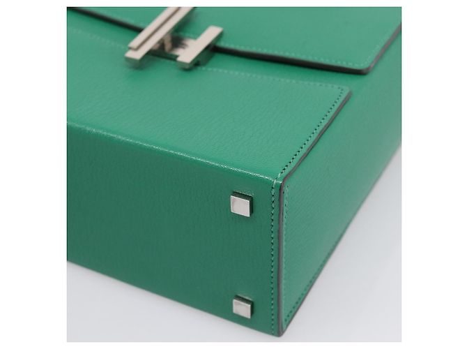 Hermès Borsa a mano HERMES Synetique Chevre in pelle verde argento Auth ka5671SAM - vista 16