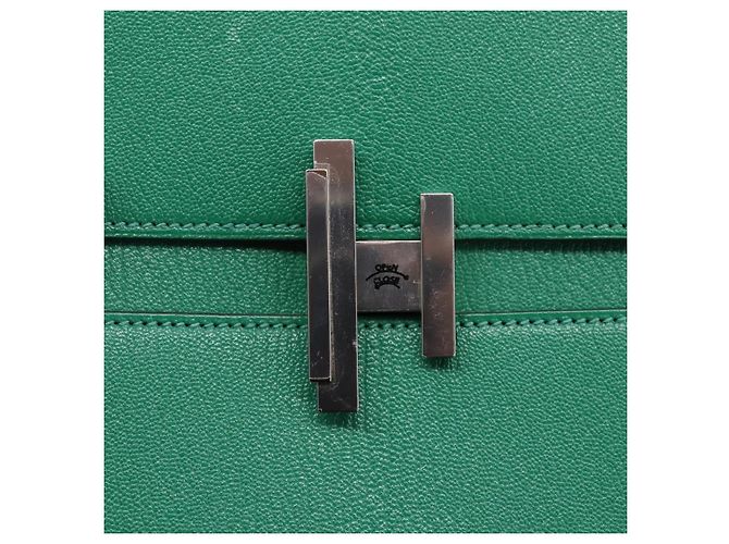Hermès Borsa a mano HERMES Synetique Chevre in pelle verde argento Auth ka5671SAM - vista 20