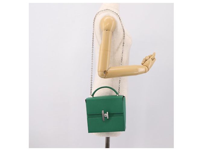 Hermès Borsa a mano HERMES Synetique Chevre in pelle verde argento Auth ka5671SAM - vista 24