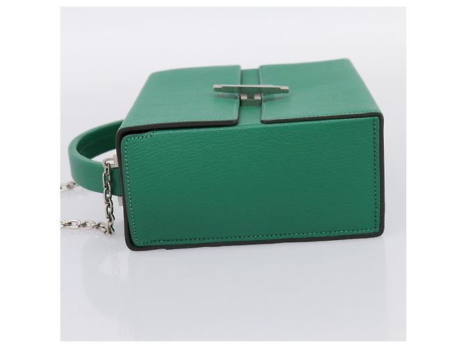 Hermès Borsa a mano HERMES Synetique Chevre in pelle verde argento Auth ka5671SAM - vista 3