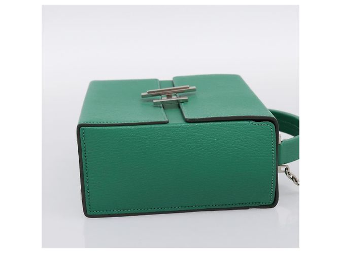 Hermès Borsa a mano HERMES Synetique Chevre in pelle verde argento Auth ka5671SAM - vista 4