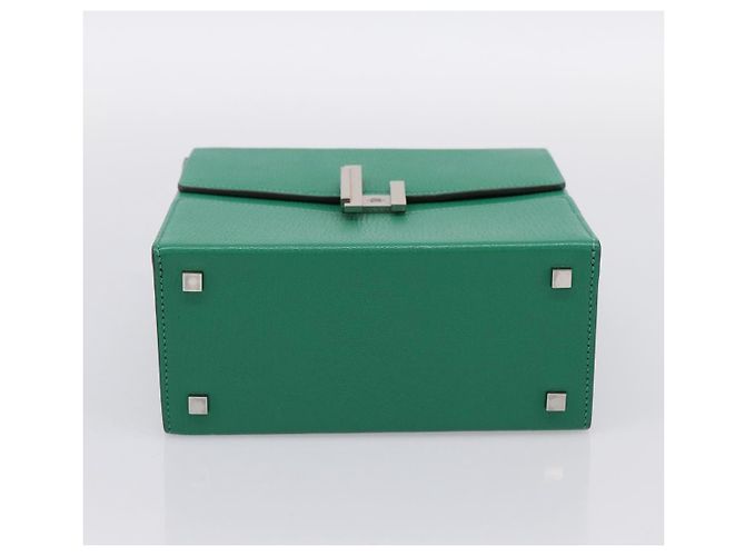 Hermès Borsa a mano HERMES Synetique Chevre in pelle verde argento Auth ka5671SAM - vista 5