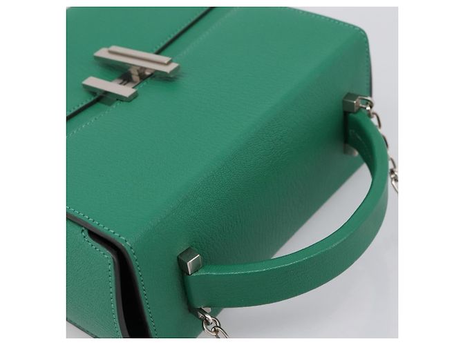 Hermès Borsa a mano HERMES Synetique Chevre in pelle verde argento Auth ka5671SAM - vista 6