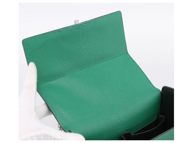 Hermès Borsa a mano HERMES Synetique Chevre in pelle verde argento Auth ka5671SAM - vista 9