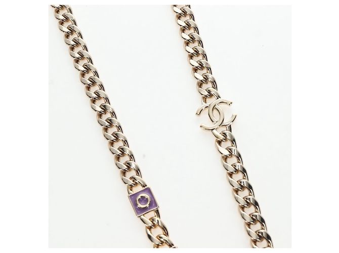 CHANEL Matelasse Chain Shoulder Pouch Lamb Skin Purple Gold CC Auth 195109M Dourado Roxo - vista 16