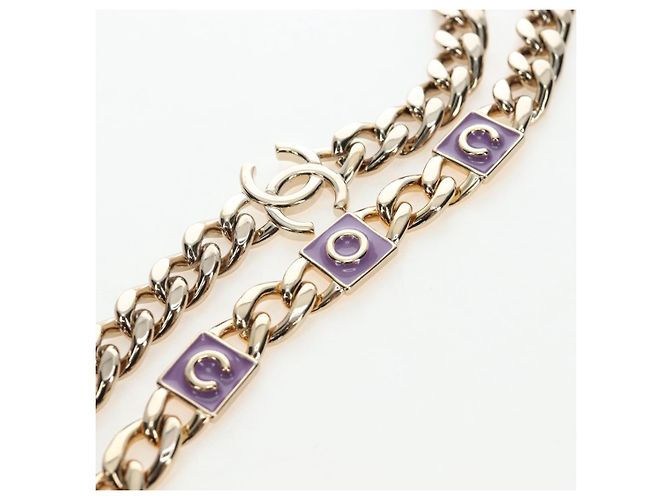 CHANEL Matelasse Chain Shoulder Pouch Lamb Skin Purple Gold CC Auth 195109M Dourado Roxo - vista 19