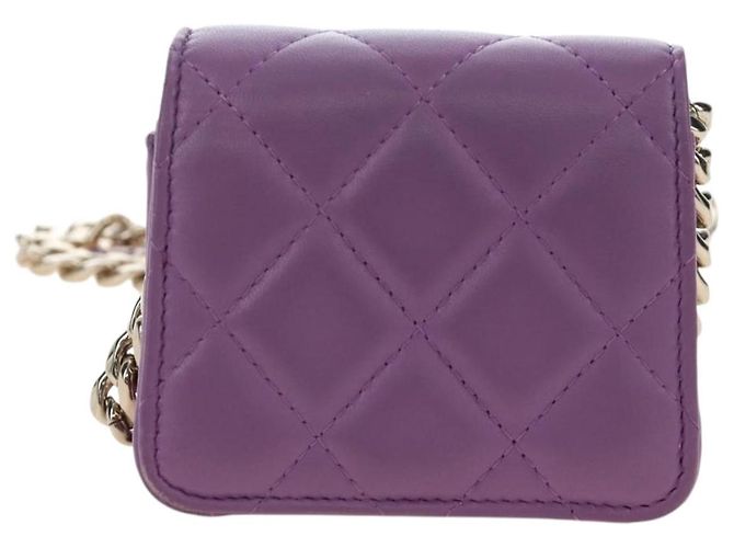 CHANEL Matelasse Chain Shoulder Pouch Lamb Skin Purple Gold CC Auth 195109M Dourado Roxo - vista 2