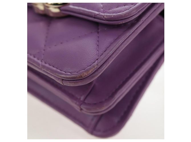 CHANEL Matelasse Chain Shoulder Pouch Lamb Skin Purple Gold CC Auth 195109M Dourado Roxo - vista 20