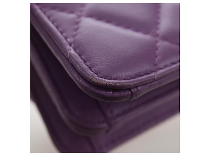 CHANEL Matelasse Chain Shoulder Pouch Lamb Skin Purple Gold CC Auth 195109M Dourado Roxo - vista 21